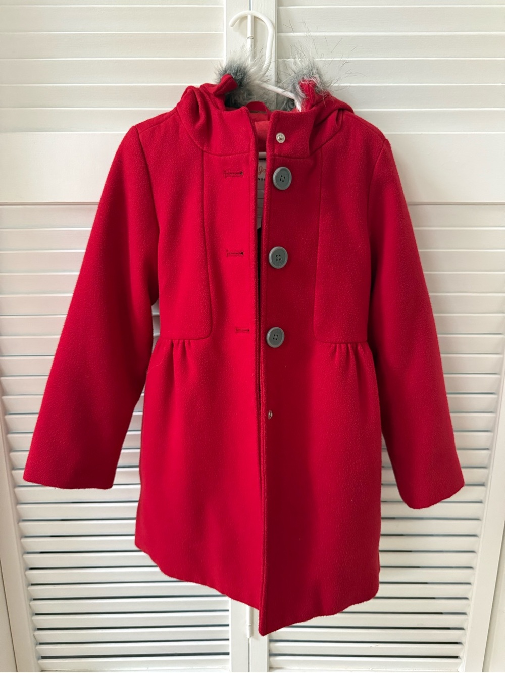 Cat & Jack Red Hooded Girls' Pea Coat with Faux Fur Trim